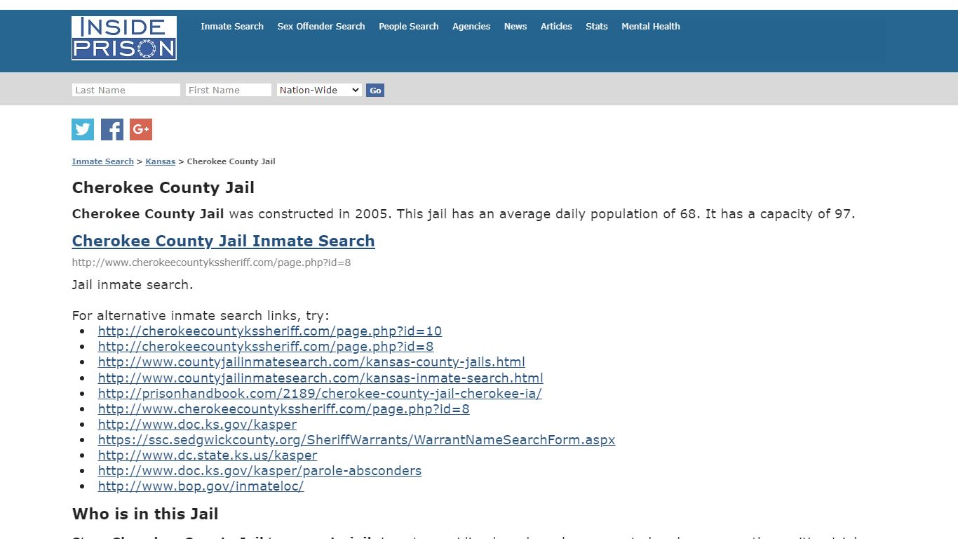 Cherokee County Jail - Kansas - Inmate Search - Inside Prison